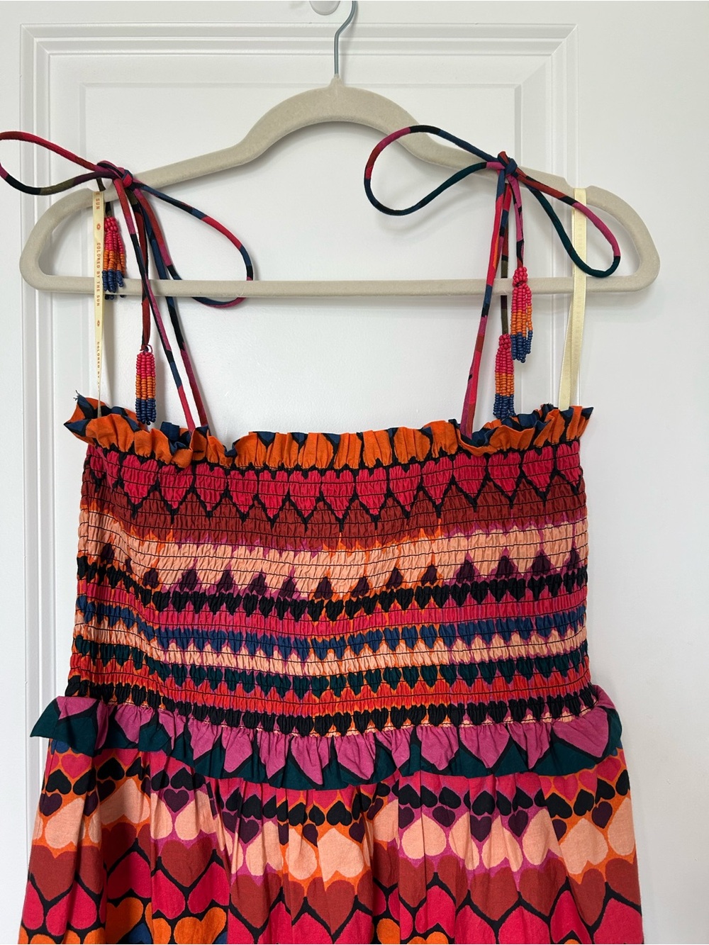 Farm Rio Smocked Cover-Up Dress Anthropologie Tropical Hearts Medium - Picture 4 of 7